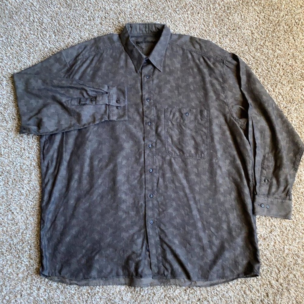 Bigby & Kruthers Shirt Adult Extra Large Gray Button Up Long Sleeve Casual Mens